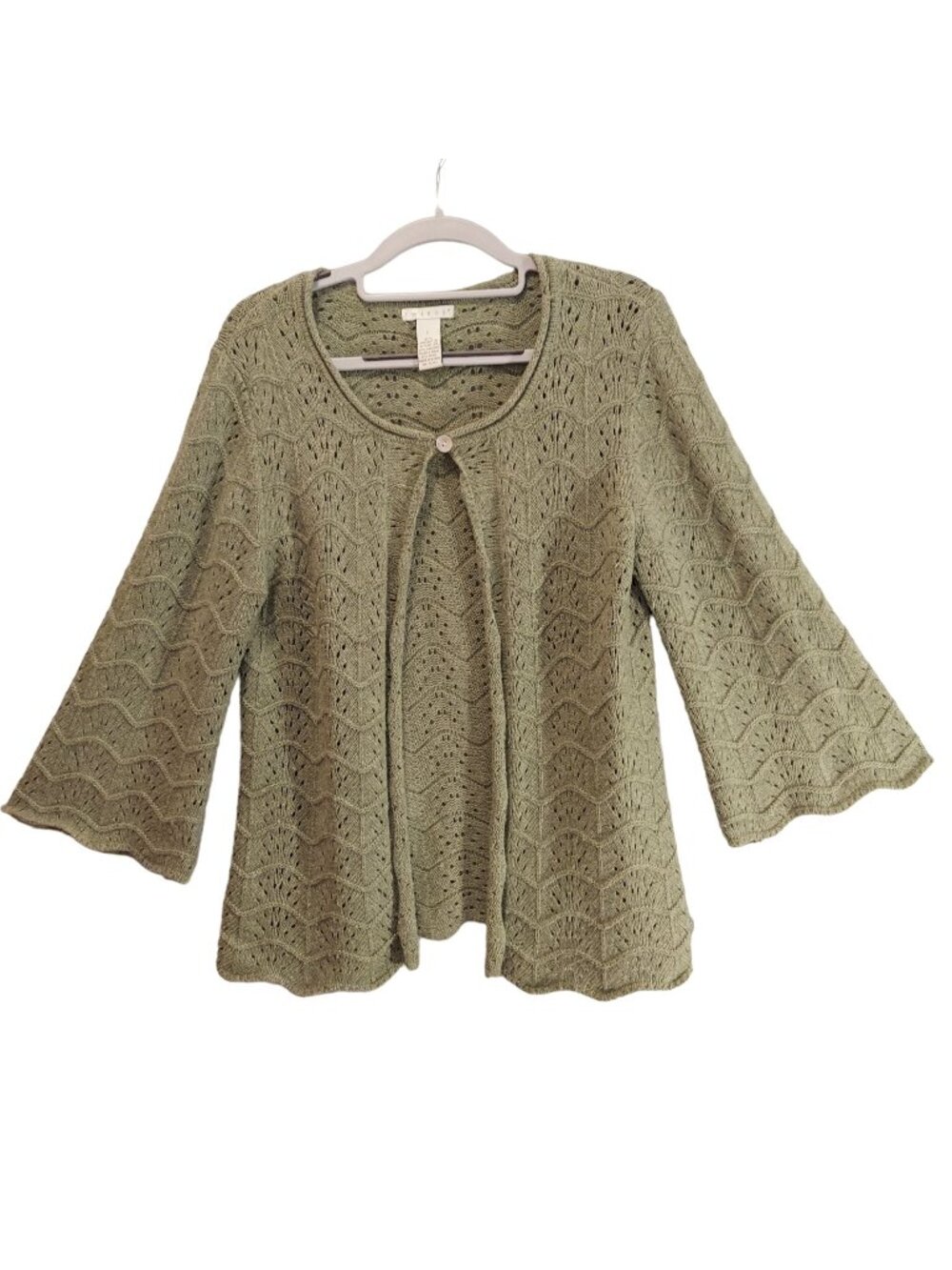 Tweeds Cardigan Womens L Green Angora wool blend scallop texture knit retro 50s